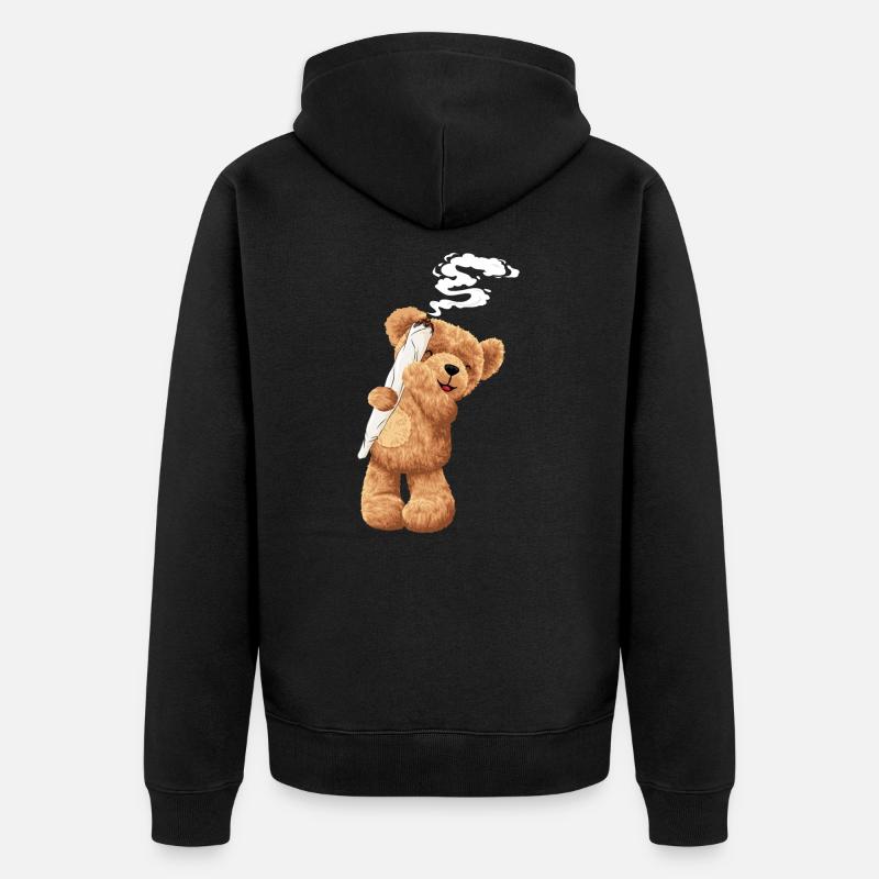 Bär Kiffen Hanf Geschenk - Unisex Premium Bio Zip Hoodie - Schwarz