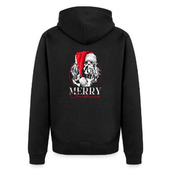 Santa Kleiner Münsterländer Merry Christmas Hunde - Unisex Premium Bio Zip Hoodie - Schwarz - Hinten - Nico (187cm)