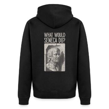 Sénèque Buste Stoic Stoa QUE FERAIT SÉNÈQUE? - Veste à capuche bio Premium Unisexe - noir - Dos - Nico (187cm)
