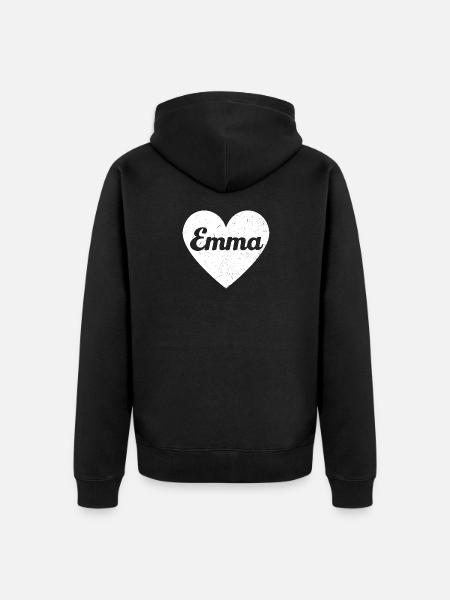 Emma First Name Gift Idea Heart Love I Love - Unisex Premium Organic Zip Hoodie - black
