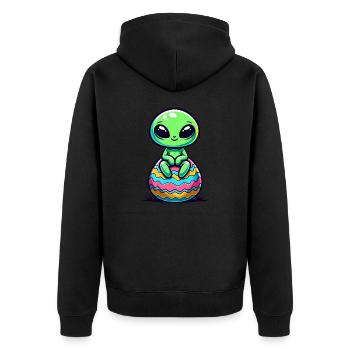 Süßer Alien auf Buntem Osterei - Unisex Premium Bio Zip Hoodie - Schwarz - Hinten - Nico (187cm)