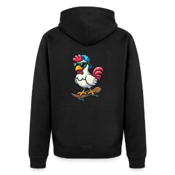 Funny Chicken Hen Rooster on Skateboard Comic - Unisex Premium Organic Zip Hoodie - black - Back - Nico (187cm)