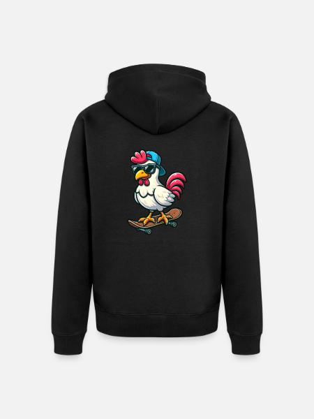 Divertente Gallina Gallina Gallina su Skateboard Comic - Felpa con cappuccio ecologica premium unisex - nero