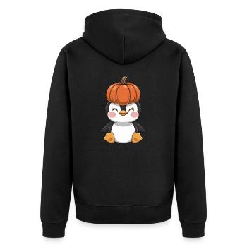 Süßer Halloween Pinguin mit Kürbis im Oktober - Unisex Premium Bio Zip Hoodie - Schwarz - Hinten - Nico (187cm)