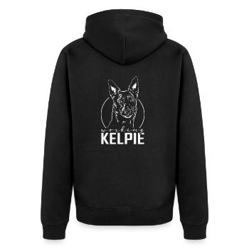 WORKING KELPIE Hundeportrait Wilsigns Hütehunde - Unisex Premium Bio Zip Hoodie - Schwarz - Hinten - Nico (187cm)