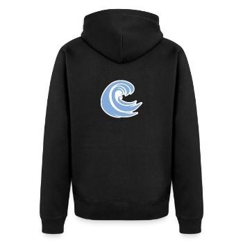 Erlebe die Kraft der Welle - Unisex Premium Bio Zip Hoodie - Schwarz - Hinten - Nico (187cm)