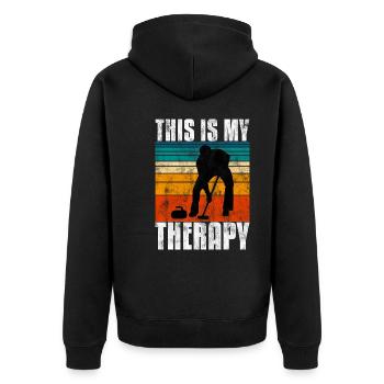Curling is my Therapy Curler Eisstockschießen - Unisex Premium Organic Zip Hoodie - black - Back - Nico (187cm)