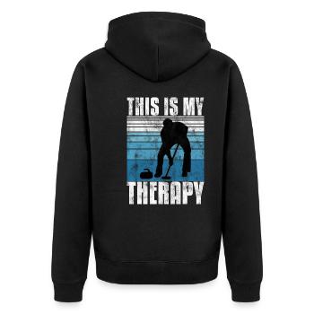 Curling is my Therapy Curler Eisstockschießen - Unisex Premium Organic Zip Hoodie - black - Back - Nico (187cm)