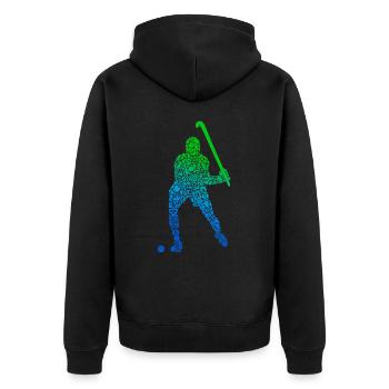 Hockeyspieler Feldhockey Kinder Jungen Hockey - Unisex Premium Bio Zip Hoodie - Schwarz - Hinten - Nico (187cm)