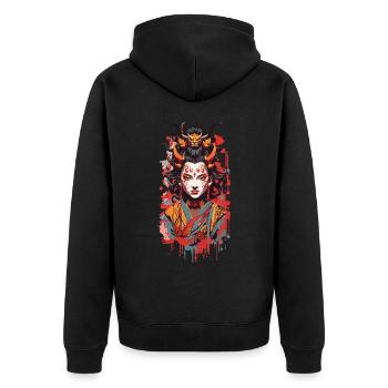 Oni Dämon Ukiyo-E Japan Streetwear Style - Unisex Premium Bio Zip Hoodie - Schwarz - Hinten - Nico (187cm)
