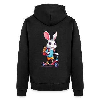 Fröhlicher Schulkind Hase Tretroller Design - Unisex Premium Bio Zip Hoodie - Schwarz - Hinten - Nico (187cm)