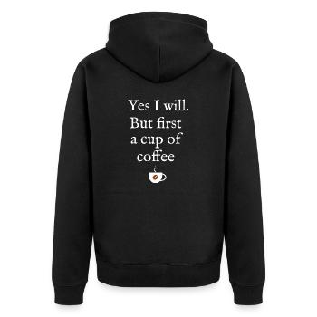 But first coffee - Unisex Premium Organic Zip Hoodie - black - Back - Nico (187cm)