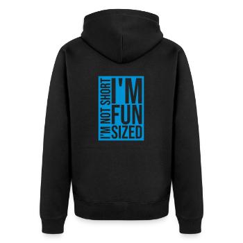 Not short fun sized - Unisex Premium Organic Zip Hoodie - black - Back - Nico (187cm)