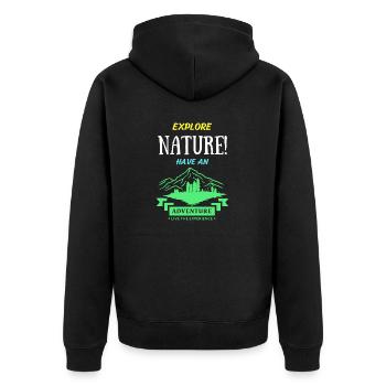 Explore nature have an adventure T-Shirt - Unisex Premium Organic Zip Hoodie - black - Back - Nico (187cm)