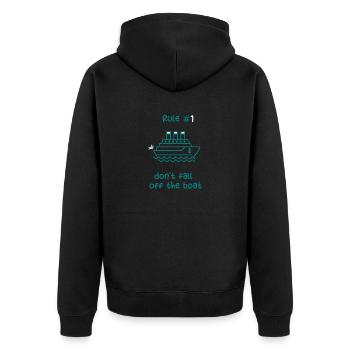 KREUZFAHRTSCHIFF - GRÜNES KREUZFAHRTSCHIFF - Unisex Premium Bio Zip Hoodie - Schwarz - Hinten - Nico (187cm)