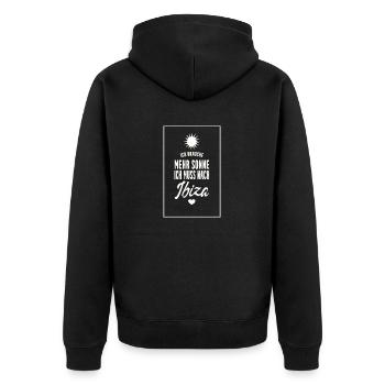 Ibiza Spruch Sonne - Unisex Premium Bio Zip Hoodie - Schwarz - Hinten - Nico (187cm)