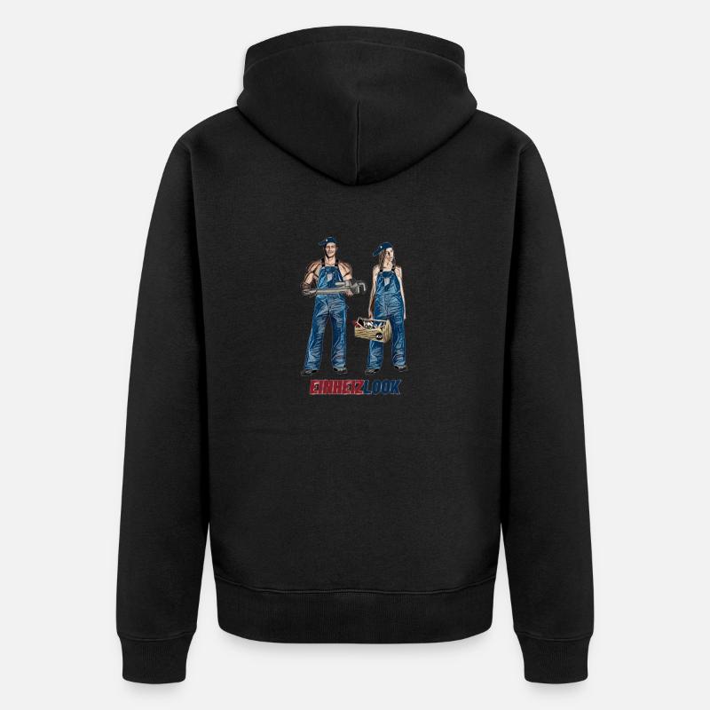 Einheitslook vs Einheizlook. Heizungsmonteure. - Unisex Premium Bio Zip Hoodie - Schwarz