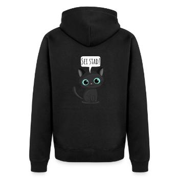 Sei stad! - Unisex Premium Bio Zip Hoodie - Schwarz - Hinten - Nico (187cm)