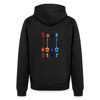 1. Klasse ABCD Rockgitarre T shirt - Unisex Premium Bio Zip Hoodie - Schwarz - Hinten - Nico (187cm)