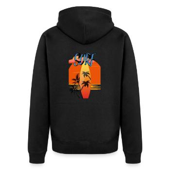 Surfboard with Sunset Red - Palm Trees - Unisex Premium Organic Zip Hoodie - black - Back - Nico (187cm)