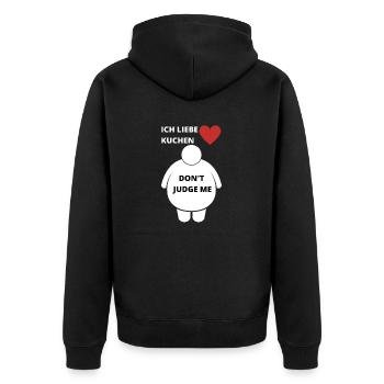 Ich Liebe Kuchen Urteile nicht über mich - Herz - Unisex Premium Bio Zip Hoodie - Schwarz - Hinten - Nico (187cm)