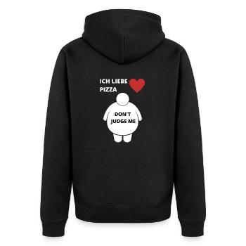 Ich Liebe Pizza schäme mich nicht dicker Bauch DE - Unisex Premium Bio Zip Hoodie - Schwarz - Hinten - Nico (187cm)