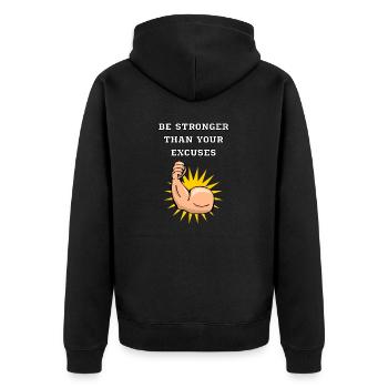 be stronger than your excuses - Unisex Premium Bio Zip Hoodie - Schwarz - Hinten - Nico (187cm)