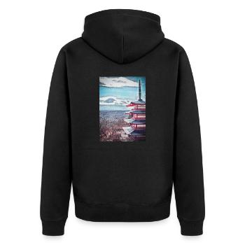 Vintage Arakurayama Sengen Park Japanische Malerei - Unisex Premium Bio Zip Hoodie - Schwarz - Hinten - Nico (187cm)