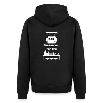 Barkeeper for Life - für Service Arbeiter - Unisex Premium Bio Zip Hoodie - Schwarz - Hinten - Nico (187cm)