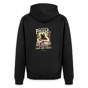 Faultier Spruch Pause Work Life Balance - Unisex Premium Bio Zip Hoodie - Schwarz - Hinten - Nico (187cm)
