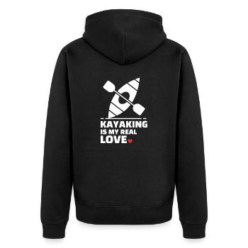 Ich Liebe Kajakfahren - Unisex Premium Bio Zip Hoodie - Schwarz - Hinten - Nico (187cm)