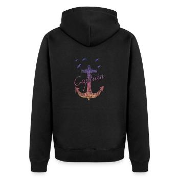 captain - Unisex Premium Bio Zip Hoodie - Schwarz - Hinten - Nico (187cm)