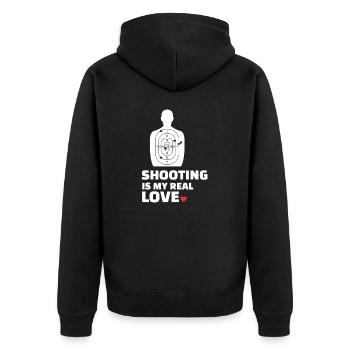 Ich liebe Schießen - Unisex Premium Bio Zip Hoodie - Schwarz - Hinten - Nico (187cm)