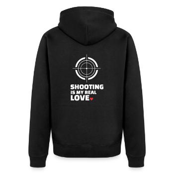Ich Liebe Es Zu Schießen - Unisex Premium Bio Zip Hoodie - Schwarz - Hinten - Nico (187cm)