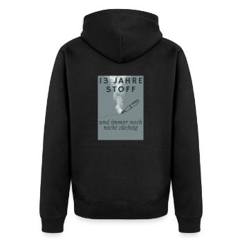 Abi Design German - Unisex Premium Bio Zip Hoodie - Schwarz - Hinten - Nico (187cm)