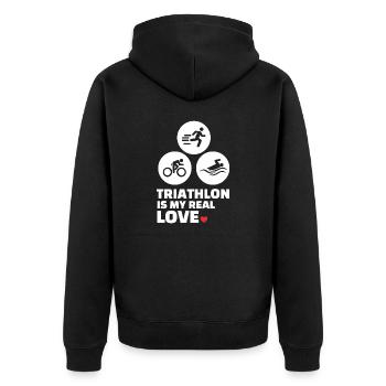 Ich Liebe Triathlon - Unisex Premium Bio Zip Hoodie - Schwarz - Hinten - Nico (187cm)