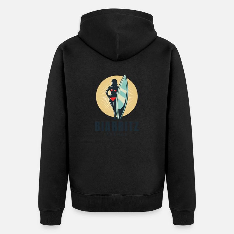 Biarritz Frankreich Retro Surfer Mädchen - Unisex Premium Bio Zip Hoodie - Schwarz
