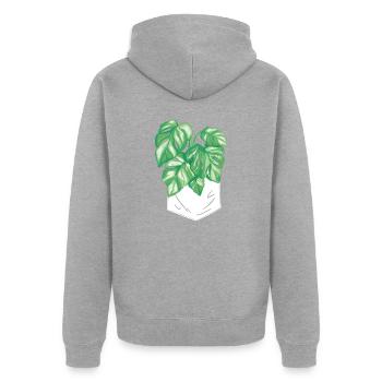 Monstera Deliciosa Albo Plante d’intérieur botanique - Veste à capuche bio Premium Unisexe - gris chiné - Dos - Nico (187cm)