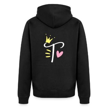 Buchstabe T Anfangsbuchstabe Krone - Unisex Premium Bio Zip Hoodie - Schwarz - Hinten - Nico (187cm)