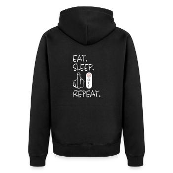 fuck off, fuck you, fucking, fuck - Unisex Premium Bio Zip Hoodie - Schwarz - Hinten - Nico (187cm)