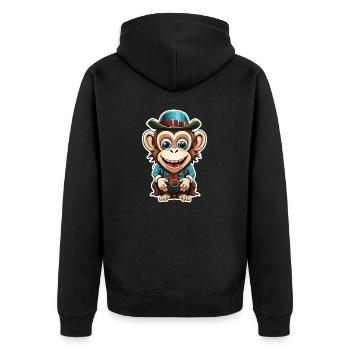 Lederhose / Tier / Tracht / Tradition / Affe - Unisex Premium Bio Zip Hoodie - Schwarz - Hinten - Nico (187cm)