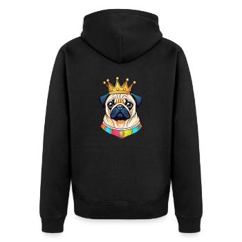 "Gekrönte Häupter" - Mops - Unisex Premium Bio Zip Hoodie - Schwarz - Hinten - Nico (187cm)