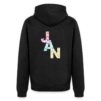 JAN - Schöner Jungen Name mit Dinosaurier - Unisex Premium Bio Zip Hoodie - Schwarz - Hinten - Nico (187cm)