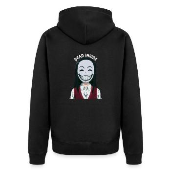 "Dead inside" Smiling anime girl - Unisex Premium Bio Zip Hoodie - Schwarz - Hinten - Nico (187cm)