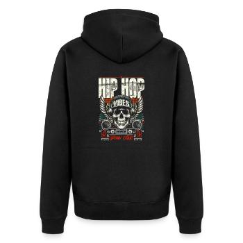Vintage Skull & Recording Console Hip Hop Vibes - Unisex Premium Bio Zip Hoodie - Schwarz - Hinten - Nico (187cm)