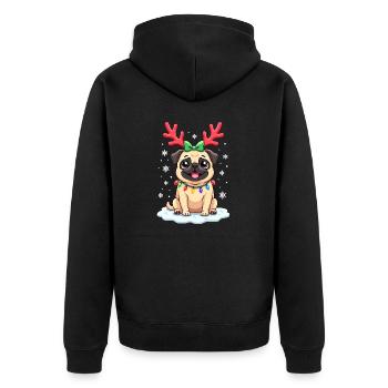 Puggy Christmas Pug Santa Claus Mops Weihnachten - Unisex Premium Bio Zip Hoodie - Schwarz - Hinten - Nico (187cm)