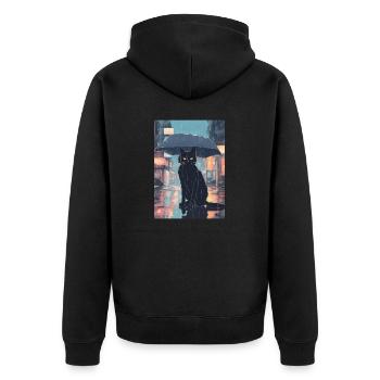 Cute Grumpy Black Cat - Unisex Premium Organic Zip Hoodie - black - Back - Nico (187cm)