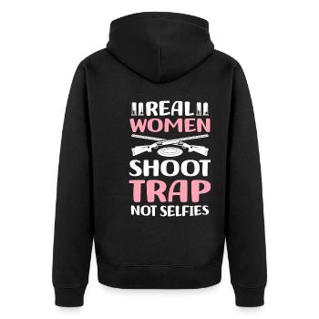 Trapschießen | Schießsport Fallenschießen Geschenk - Unisex Premium Bio Zip Hoodie - Schwarz - Hinten - Nico (187cm)