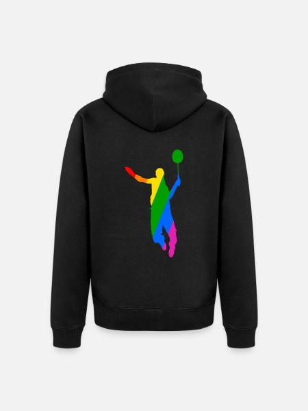 Rainbow Badminton Tennis Design - Unisex Premium Organic Zip Hoodie - black
