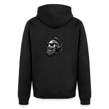 Cool Hipster Fish Man Carp Mustache Hat - Unisex Premium Organic Zip Hoodie - black - Back - Nico (187cm)